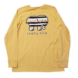 Ivory Ella Yellow Striped Elephant Graphic Long Sleeve Tee Top Small